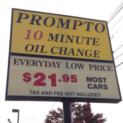 Prompto oil change - 220 High St. Ellsworth, ME 04605. CLOSED NOW. I cannot say enough about the service and hospitality we received at Harmon's. A couple Pennsylvanian's and their dog find themselves on the border (Lubec) with a large nail in…. 4. VIP Tires and Service. Auto Oil & Lube Auto Repair & Service Tire Dealers. (1)